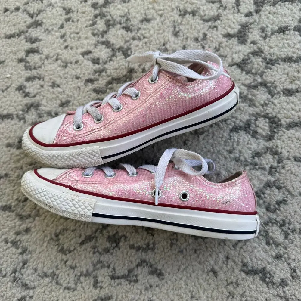 Converse Girls Pink and Red Glitter Low Top Sneakers Youth Size 1
